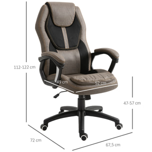 HOMCOM Fauteuil de bureau manager massant hauteur réglable pivotant 360° polyester PU gris brun surpiqûre orange