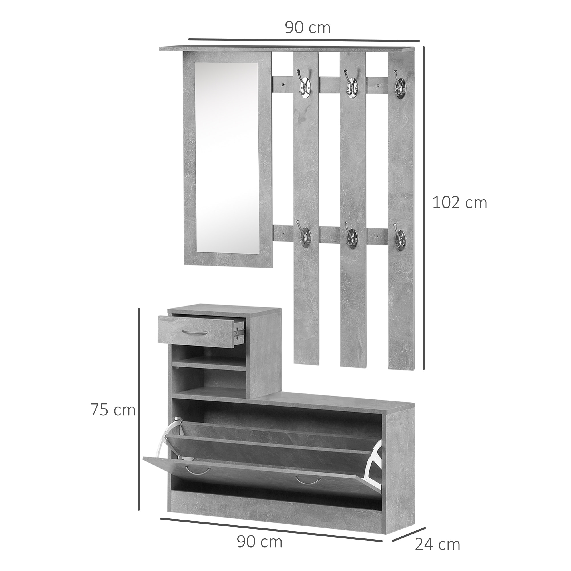 Pack Estante para Zapatos Perchero Zapatero de Madera Gris