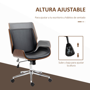 Silla de Escritorio Giratoria Silla de Oficina de PU con Altura Ajustable Función de Inclinación y Ruedas para Salón Dormitorio Estudio Carga 120 kg 51x65,5x82-92 cm Negro