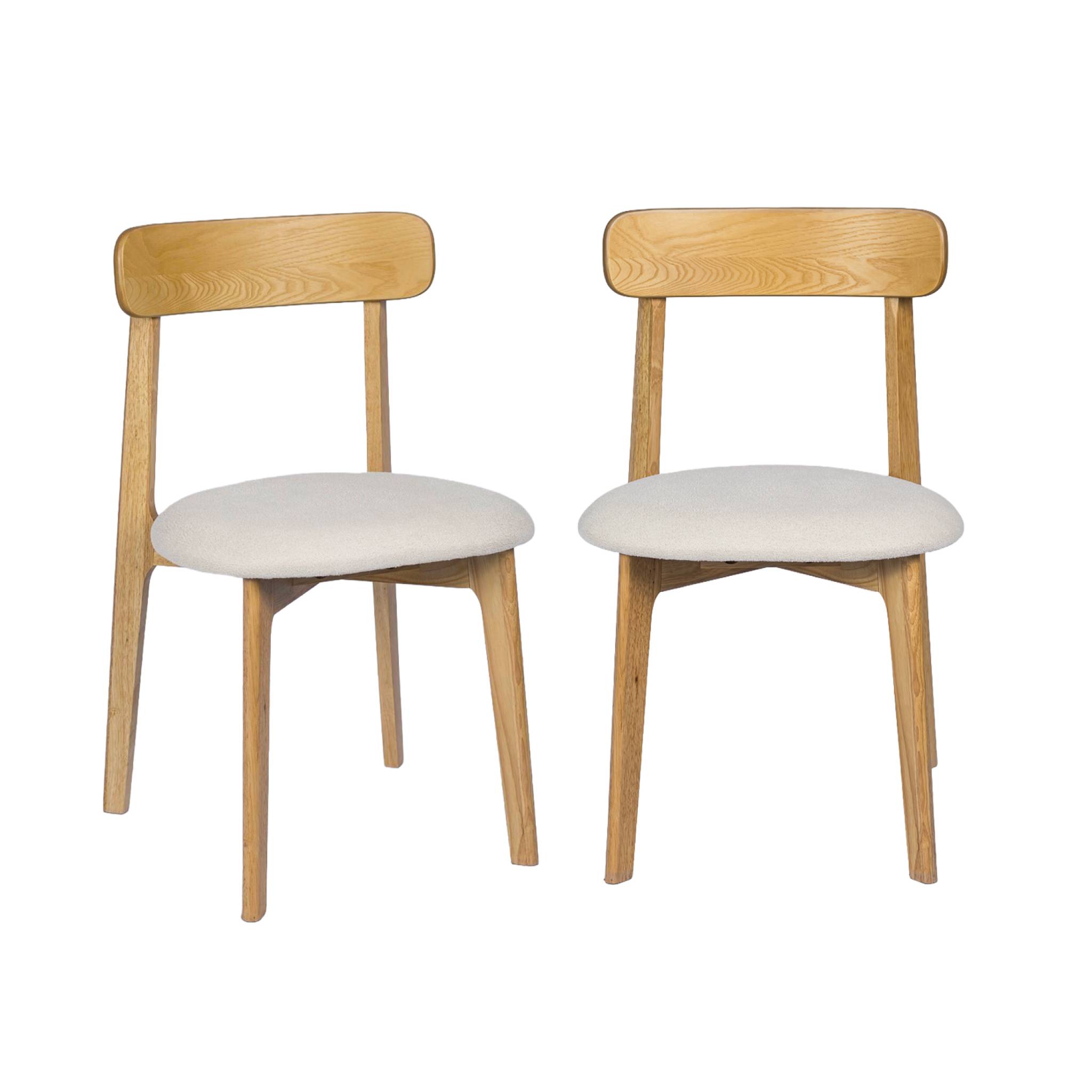 Chaise vintage bois d'hévéa teinte naturelle et tissu texturé (lot de 2) VICTOIRE