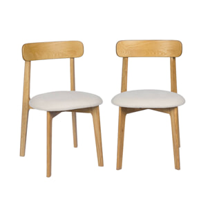 Chaise vintage bois d'hévéa teinte naturelle et tissu texturé (lot de 2) VICTOIRE