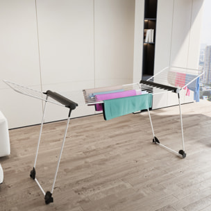 Stendibiancheria Estensibile Fino a 2 Metri Griglia Telescopica 30 M Stenditura Stendino Grande Con Ruote Richiudibile 218-300 x 55 x 126 cm Bianco