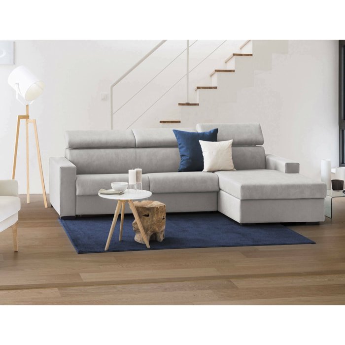 Divano Letto Alceste, Divano ad angolo, 100% Made in Italy, Sofà con apertura girevole, con Penisola contenitore Destra, con Braccioli slim, Cm 260x95h85, Grigio