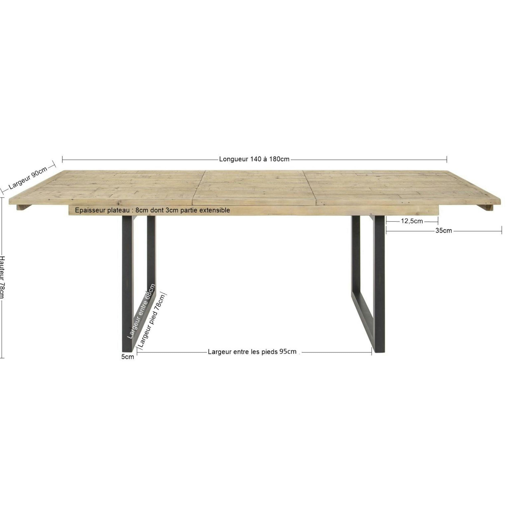 Table extensible 140/180 bois recyclé AUCKLAND