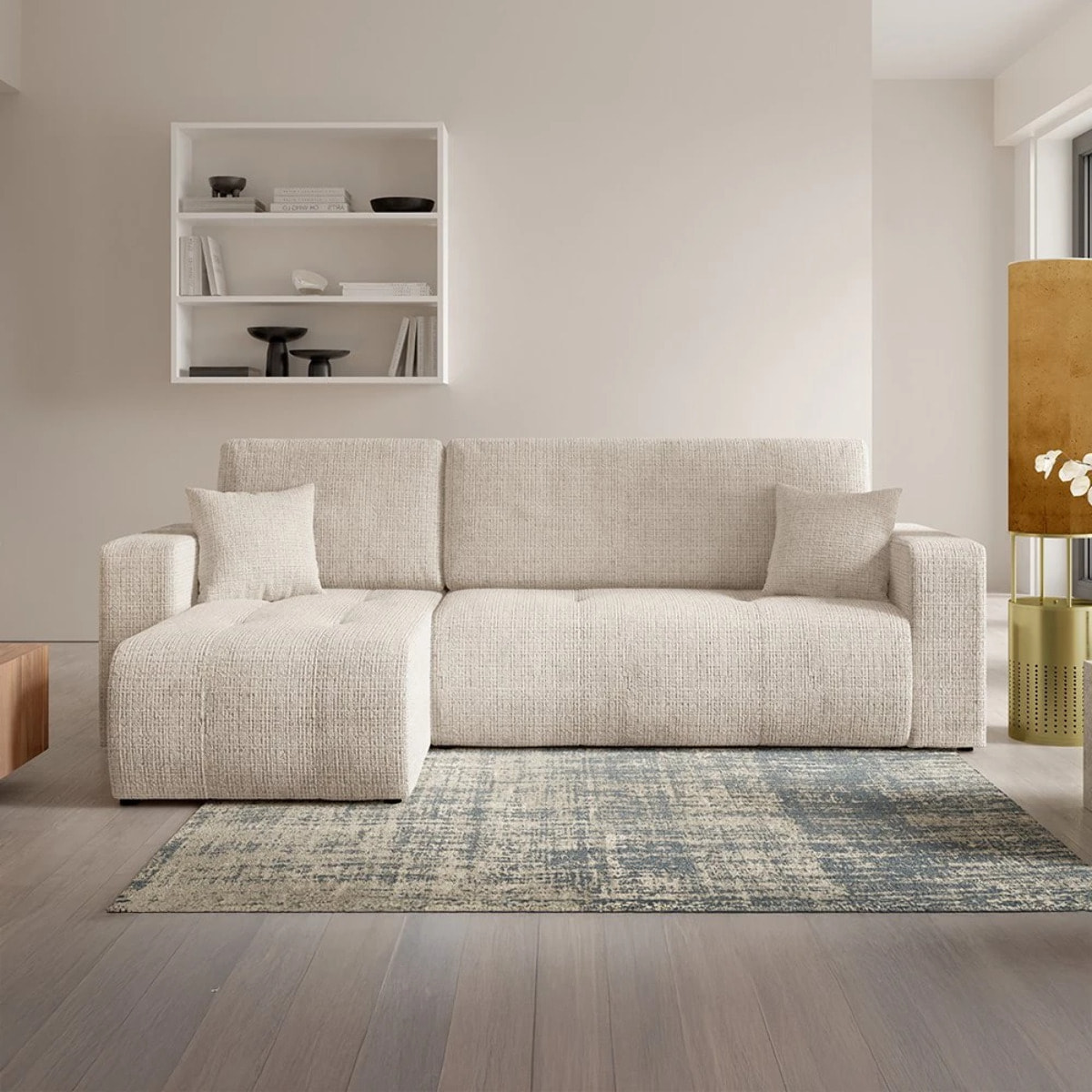 AURORE - Canapé d'angle gauche 3 places en tissu texturé beige