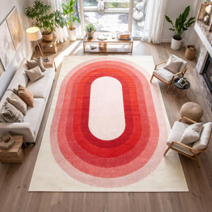 Tapis motif géométrique ovale dégradé, style rétro 70's
