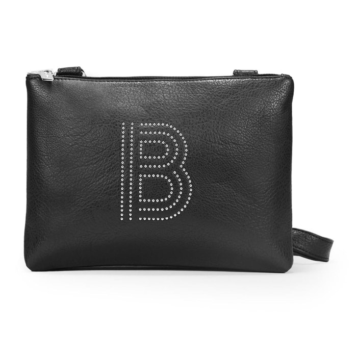 Bolso bandolera negro con tachas y doble cremallera