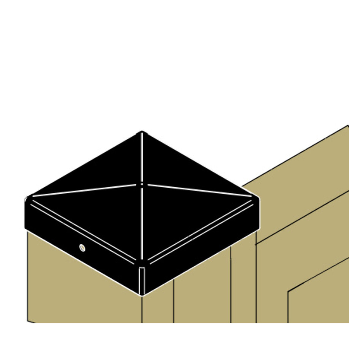 Chapeau pyramide pour poteau bois - Finition Noire - Cabochon 90 mm - SIMPSON - CABOCHON90PB