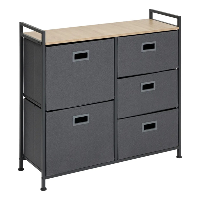 Rangement 5 tiroirs tissu gris anthracite