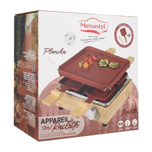 Appareil à raclette 4 personnes en aluminium brique et bambou