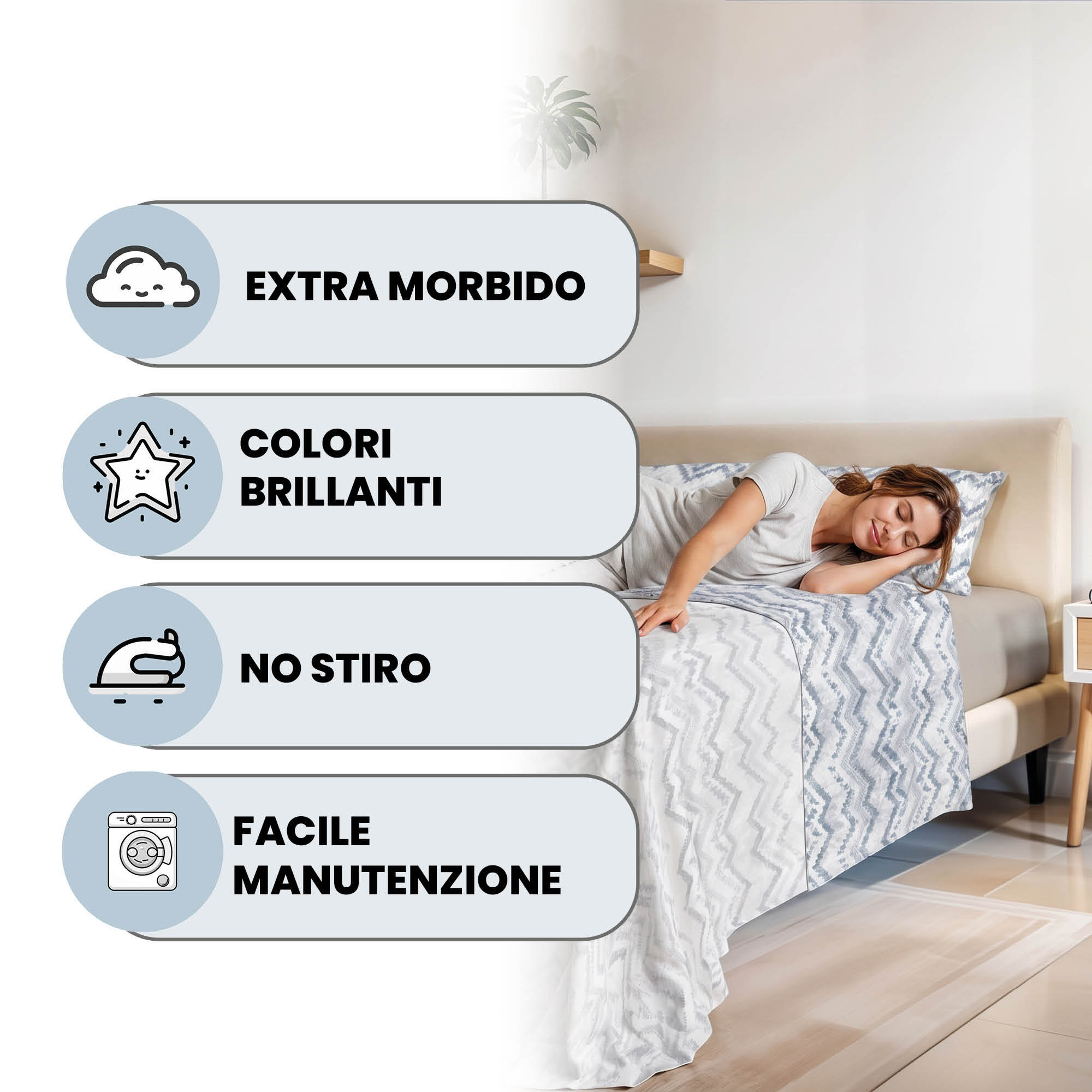 COMPLETO LETTO FASHION, 100% Microfibra, No Stiro - JAKARTA