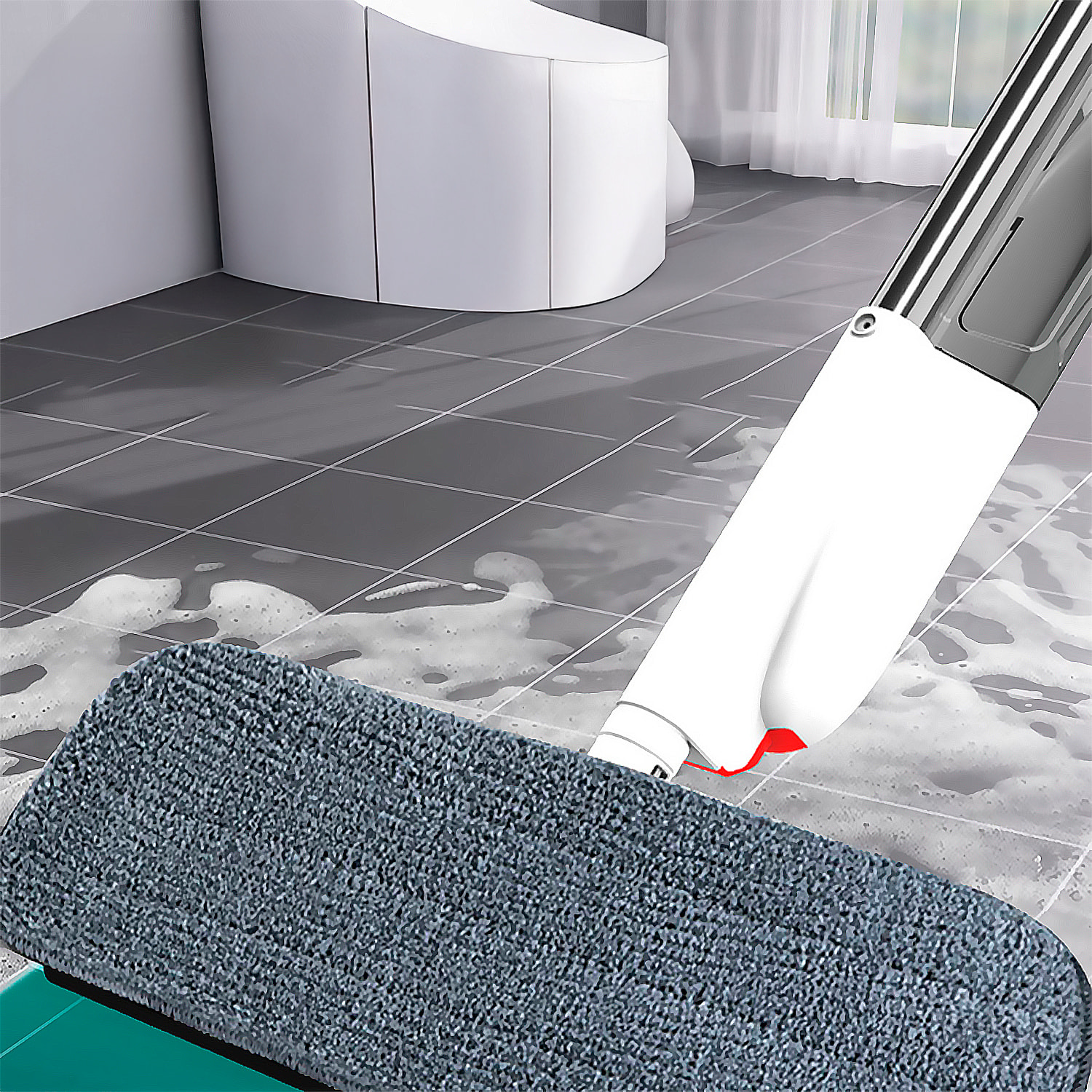 Mopa con pulverizador, depósito de líquido y cabezal giratorio 360º.