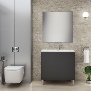 Conjunto de Baño Lust | 80 cm Negro Mate | Dos Puertas | Lavabo Encastrado | No incluye Espejo | Mueble Montado | Alday