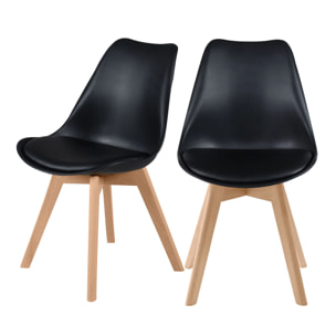 Lot de 2 chaises noires et pieds bois - Skandi