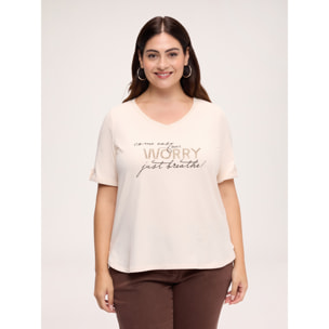 Fiorella Rubino - T-shirt in cotone con scritta motivazionale - Beige
