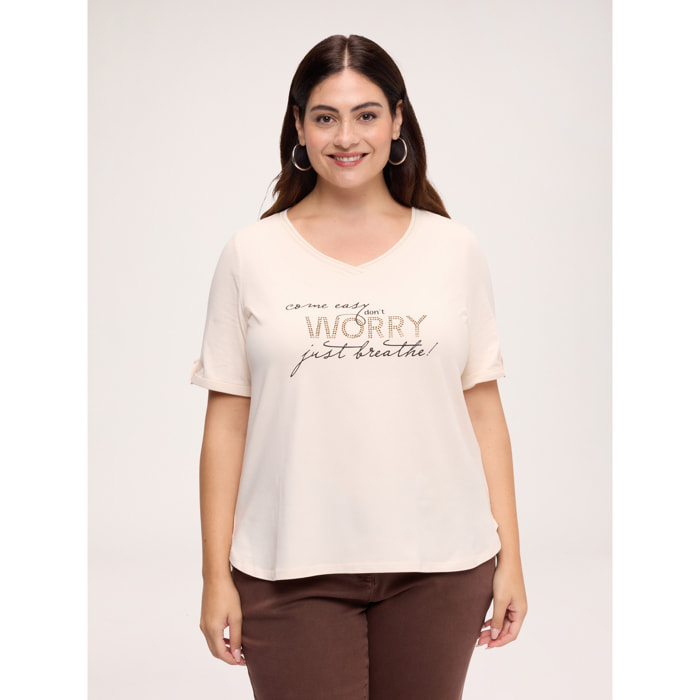 Fiorella Rubino - T-shirt in cotone con scritta motivazionale - Beige