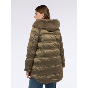 Fiorella Rubino - Plumífero con capucha y ribete de peluche - Verde militare