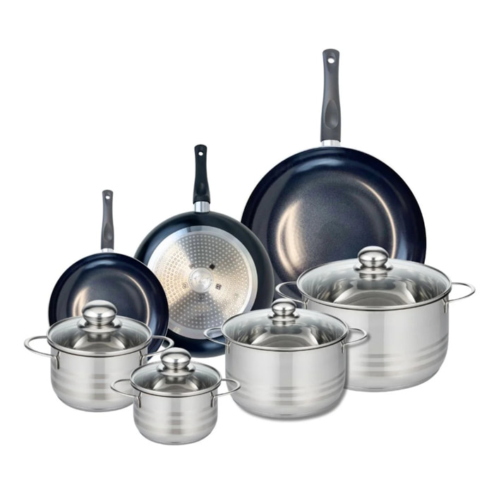 Ensemble de 3 Poêles de cuisson 20, 24 et 32 cm et 4 faitouts 14, 16, 20 et 24 cm Elo Prima Brillant