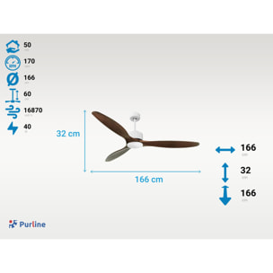 Ventilateur de plafond ø166 cm avec Wifi Réversible Hypersilence 40   W Blanc