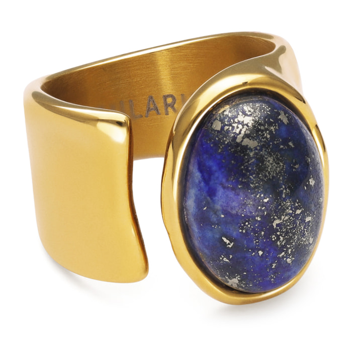 Anillo Índigo Azul Acero Baño Oro