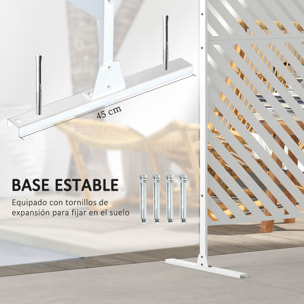 Biombo de Exterior Separador de Ambientes con 3 Piezas Patrón de Triángulo Invertido con Marco de Acero Pantalla de Privacidad para Patio Terraza Jardín 122x45x198 cm Blanco