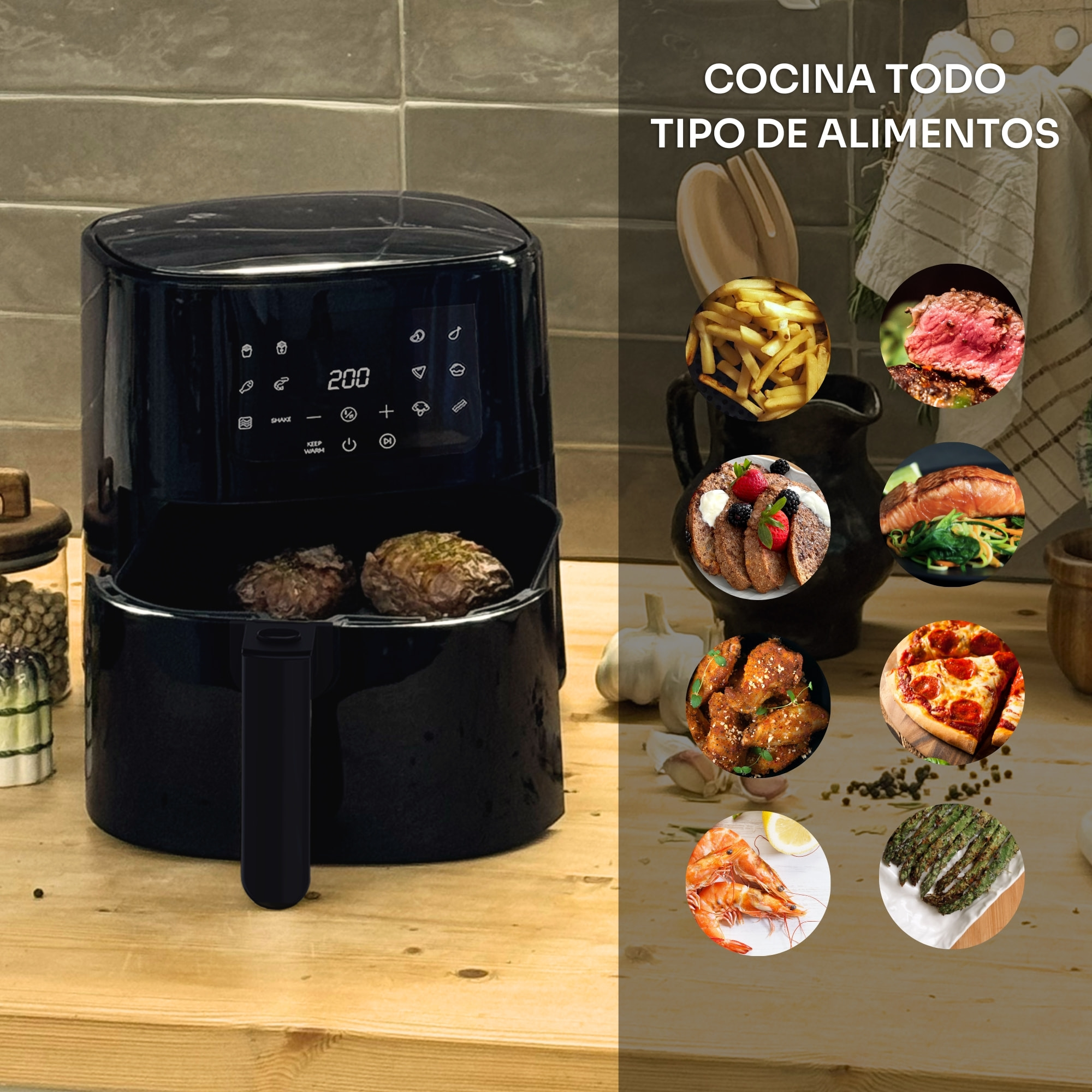 Mellerware - Freidora sin Aceite Crunchy Plus 5.5L | 1500W, 11 Menús, Temporizador y Pantalla Digital | Air Fryer 80-200º