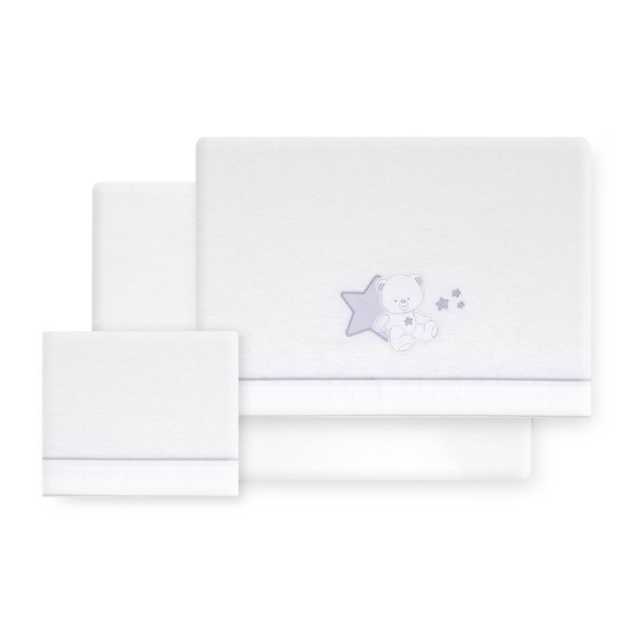 Triptico Minicuna Franela Osito Sentado Bco/Gris