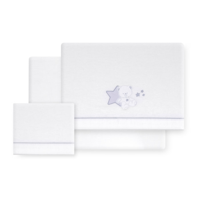 Triptico Minicuna Franela Osito Sentado Bco/Gris