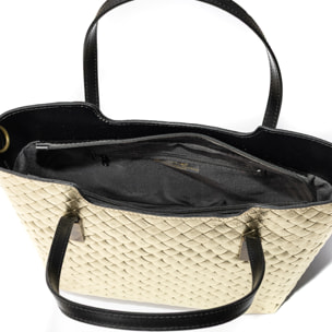 Agostina bolso tote mujer. Piel auténtica Gamuza con grabado entrelazado y lacada brillante.