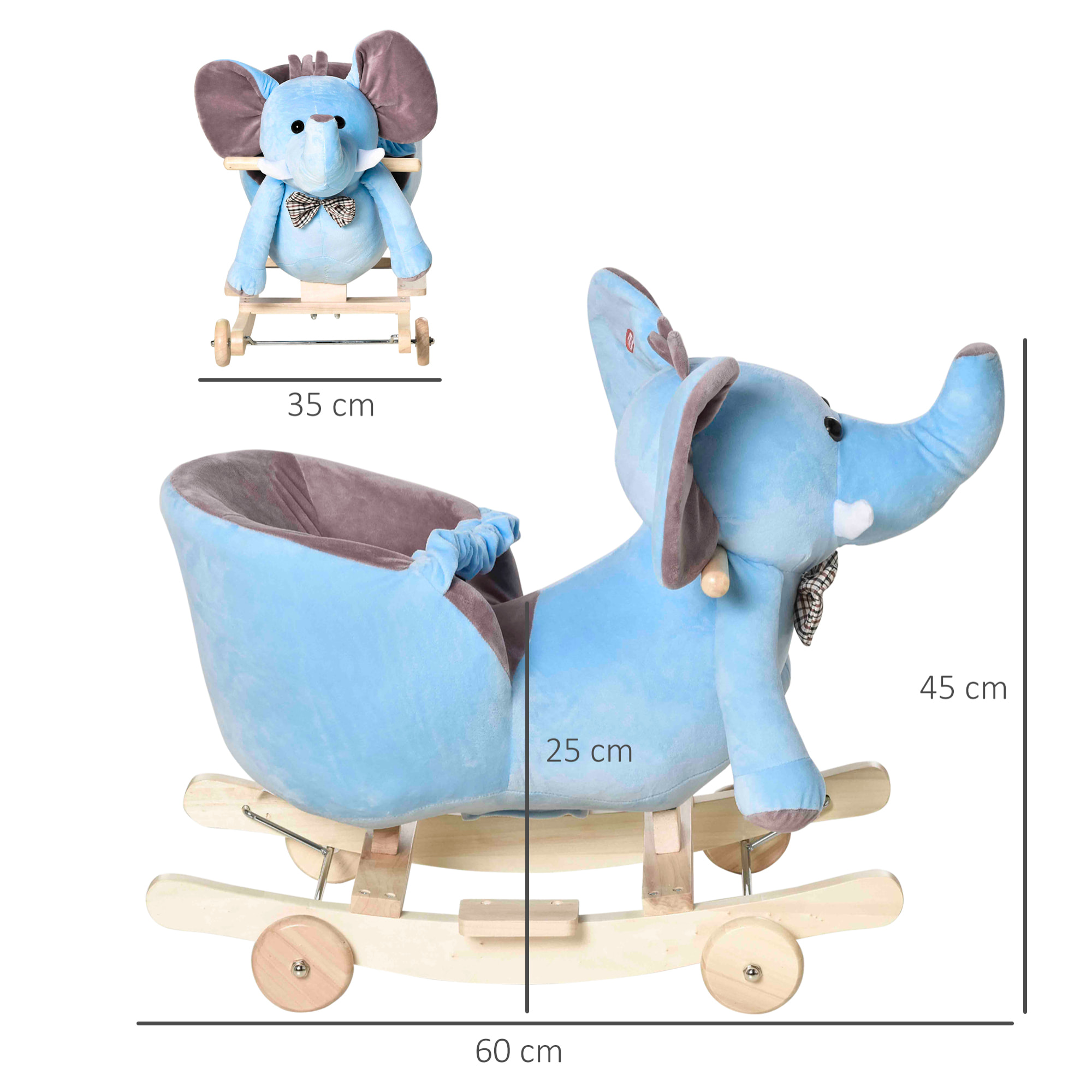 Caballito Balancín con Ruedas Forma de Elefante Caballo Balancín para Bebés de +18 Meses con Músicas Infantiles y Cinturón de Seguridad Carga 60 kg 60x35x45 cm Azul