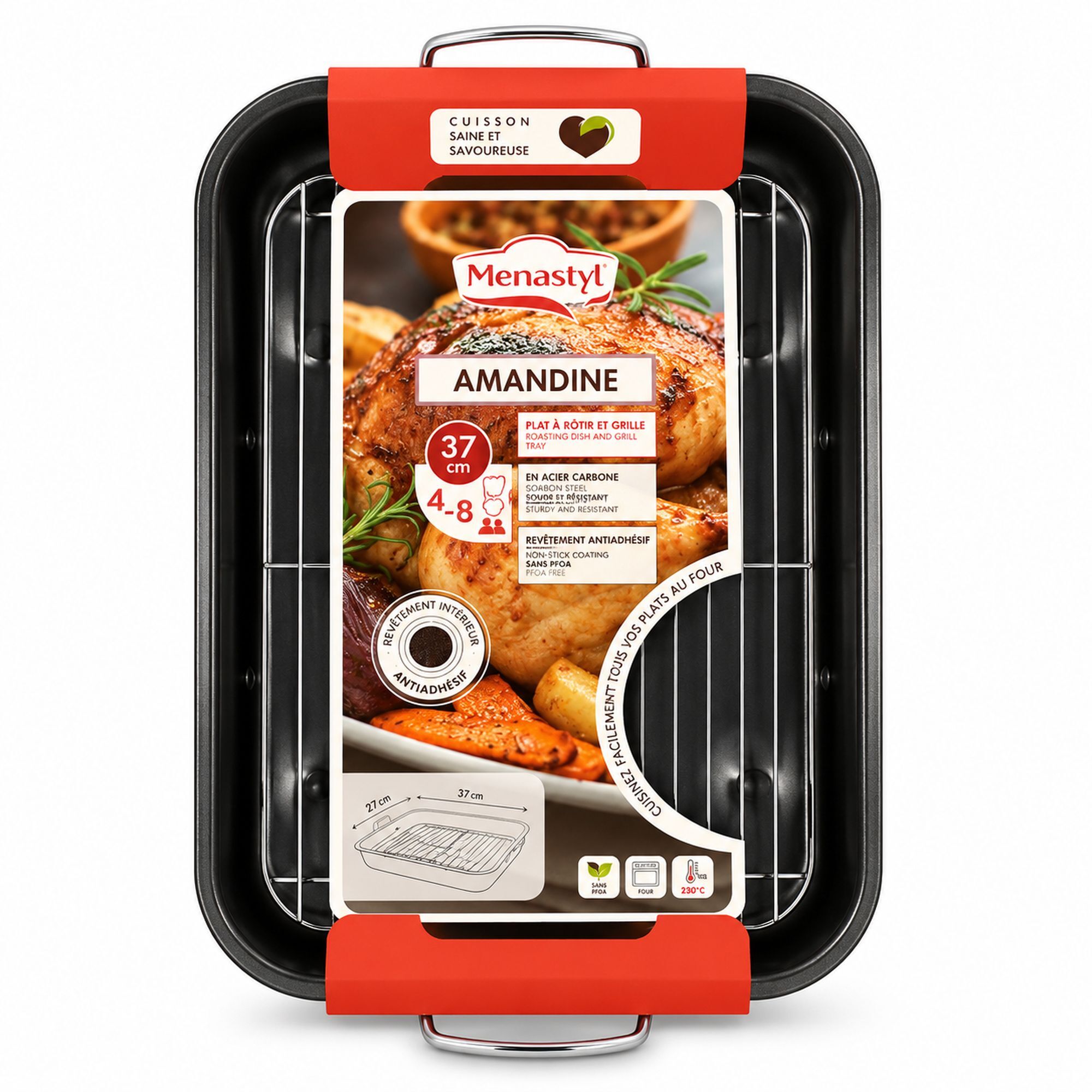 Plat rôtisserie avec grille en acier carbone 43,5 x 29cm AMANDINE