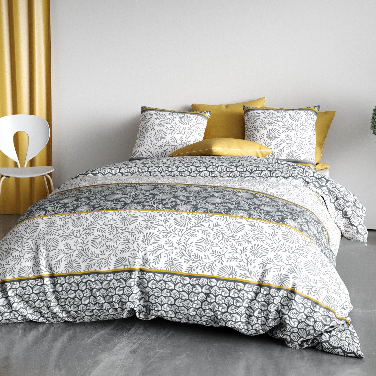 Parure de couette 3pcs 100% coton 57 fils/cm2 - jaune gold