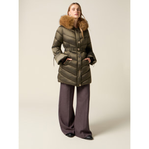 Oltre - Piumino midi con cintura - Verde militare