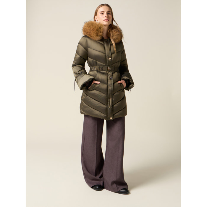 Oltre - Piumino midi con cintura - Verde militare