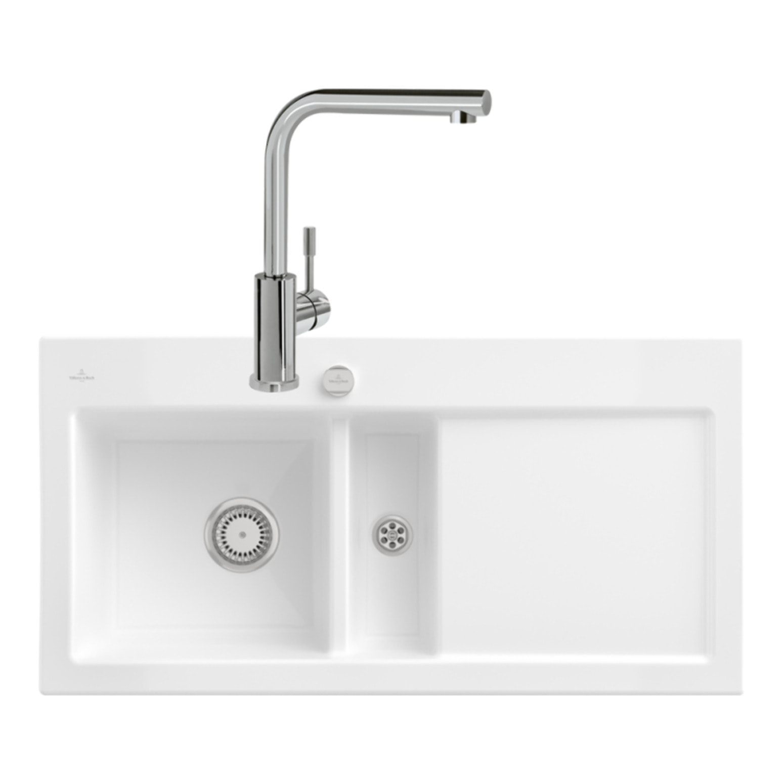 Evier Subway Pure 60 1 bac et demi égouttoir à droite vidage auto + Robinet Modern Steel Acier Massif Poli