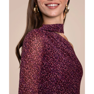 Vestido midi asimétrico con capa