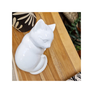 Statuette chat résine blanche H23cm - NALA