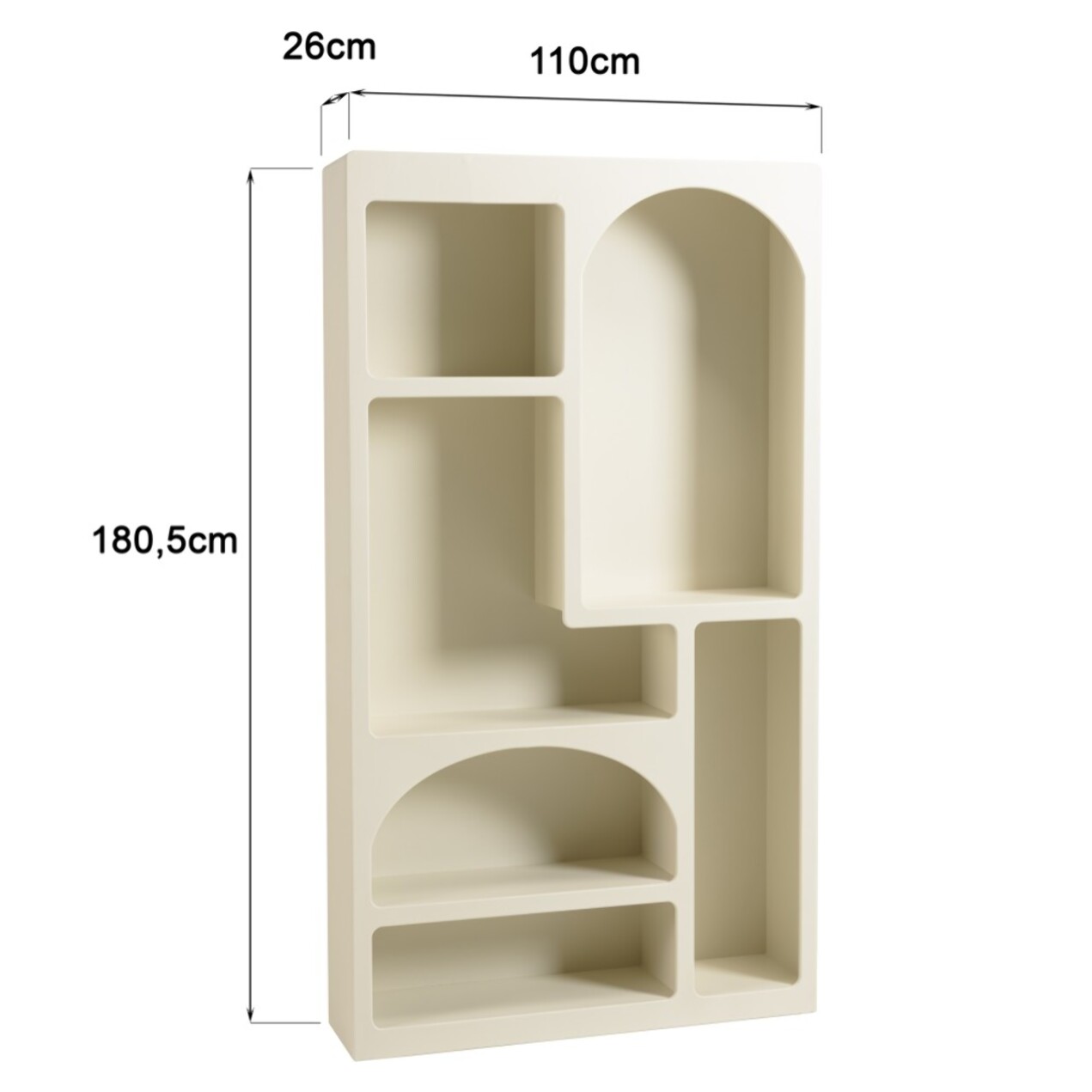 HELENA - Etagère 6 niches 100x26cm en bois peint couleur beige