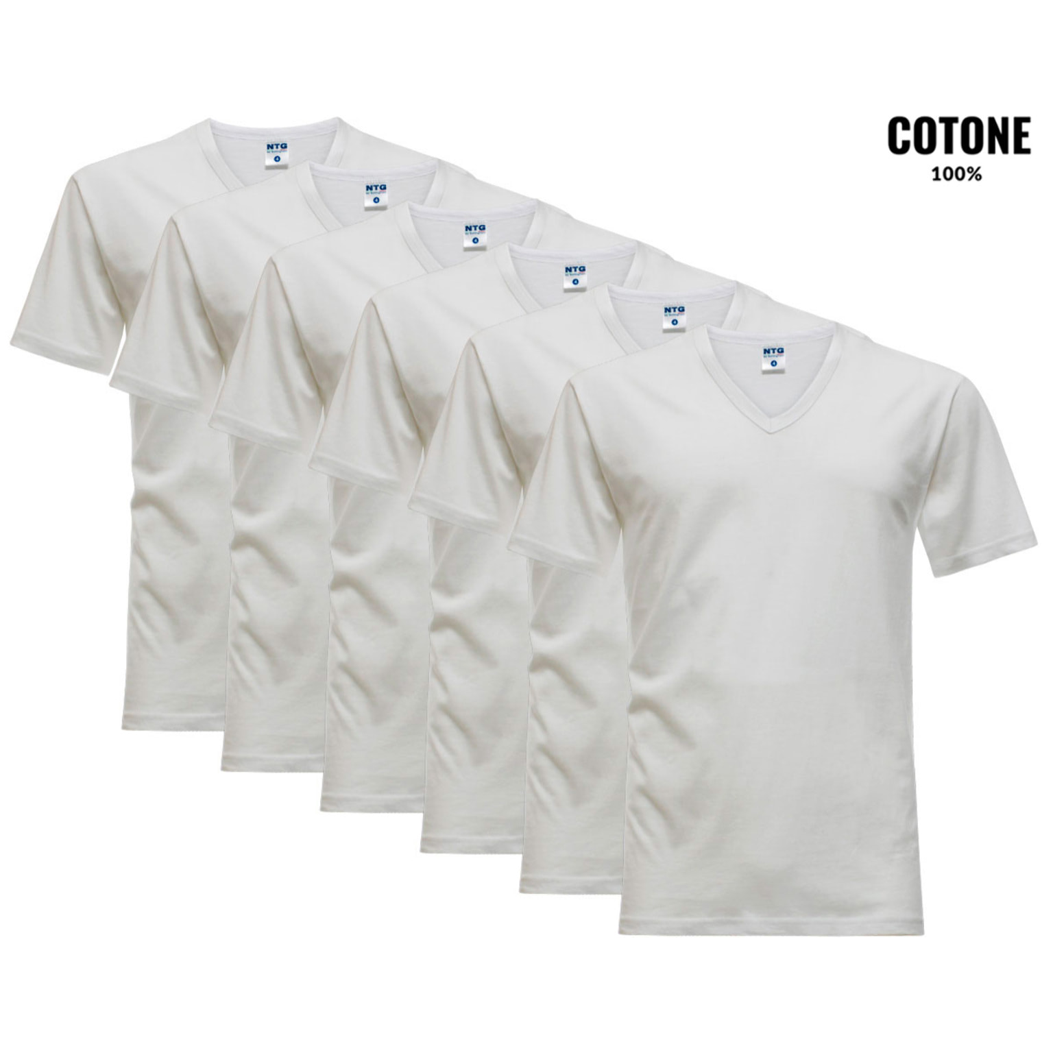 6 T-Shirt Uomo 100% Cotone NOTTINGHAM Art. TV700 Scollo V