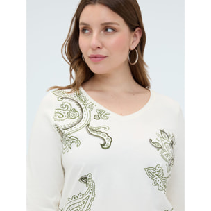 Fiorella Rubino - T-shirt in cotone stampa paisley - Beige