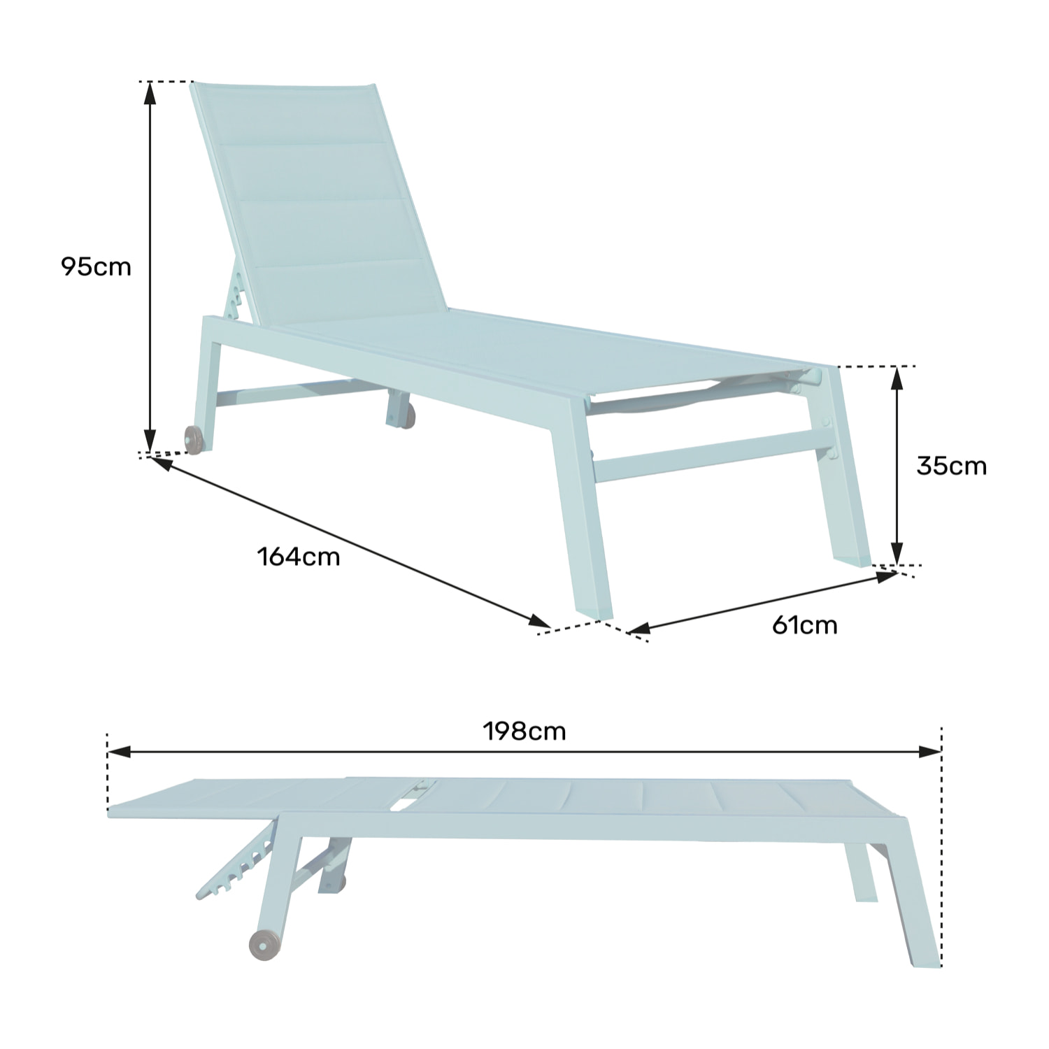 Bain de soleil BARBADOS en textilène vert sauge - aluminium vert sauge