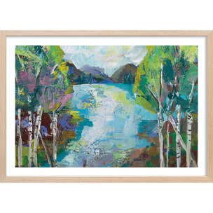 Affiche Bouleaux au bord de l'eau Affiche + cadre en bois - Chêne