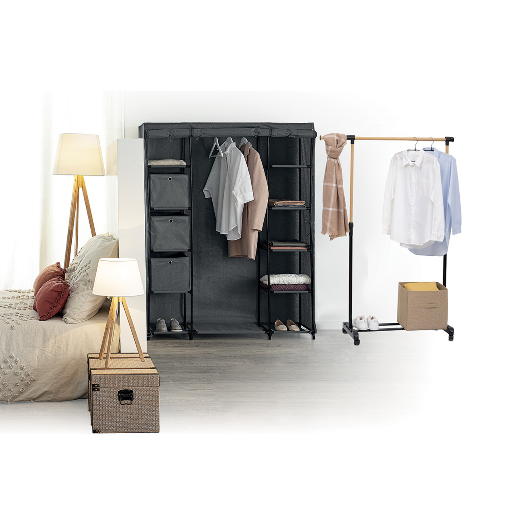 Portant à vêtements extensible effet bois