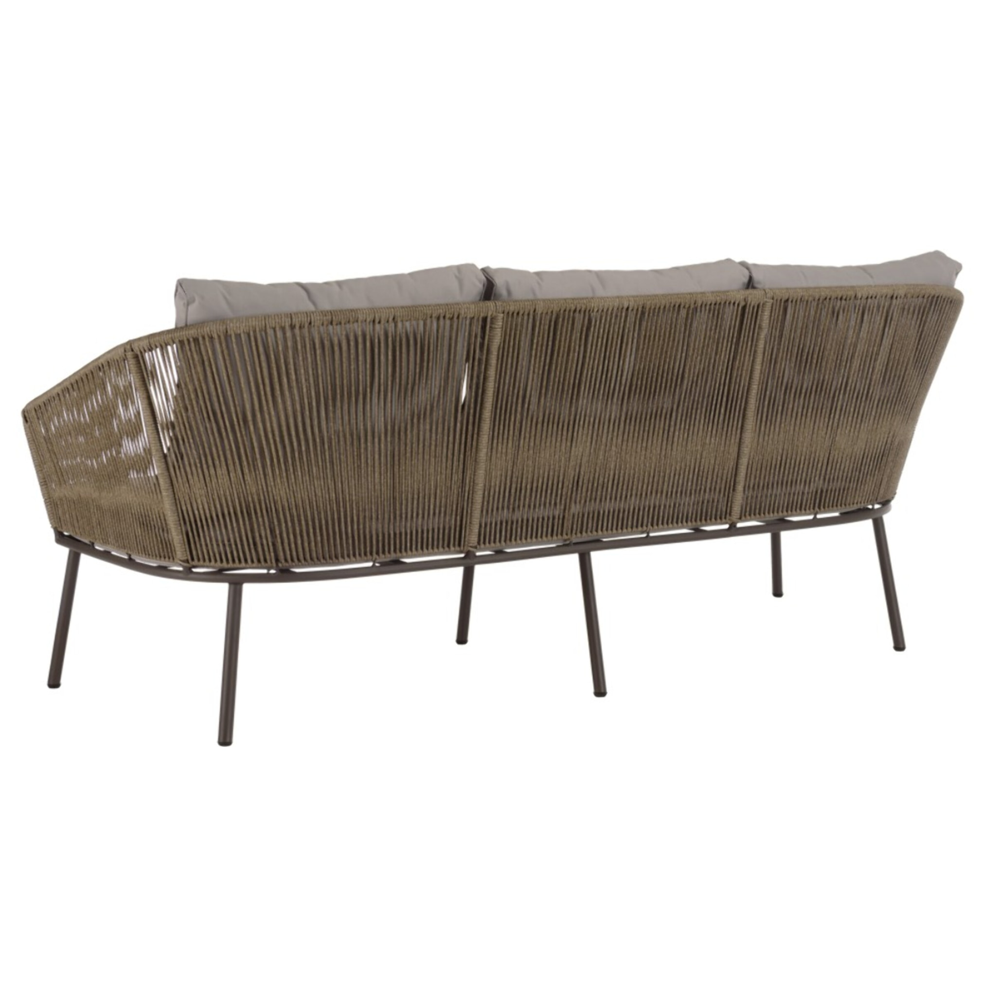 VICK - Salon de jardin 5 places acier, cordage synth. taupe, acacia huilé