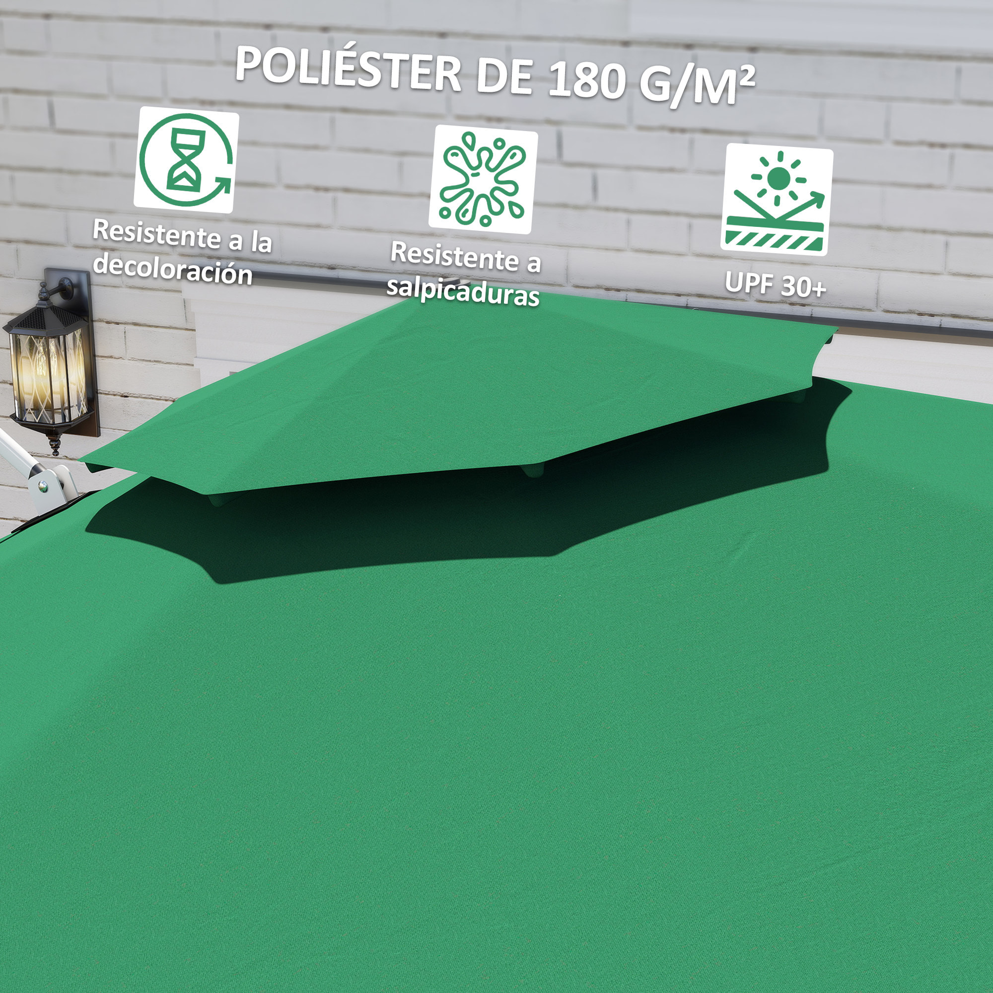Sombrilla de Jardín Ø292 cm Parasol Excéntrico con Manivela Giratorio 360° Inclinación Ajustable Doble Techo y Base Cruzada Sombrilla para Terraza Exterior Patio Verde Oscuro