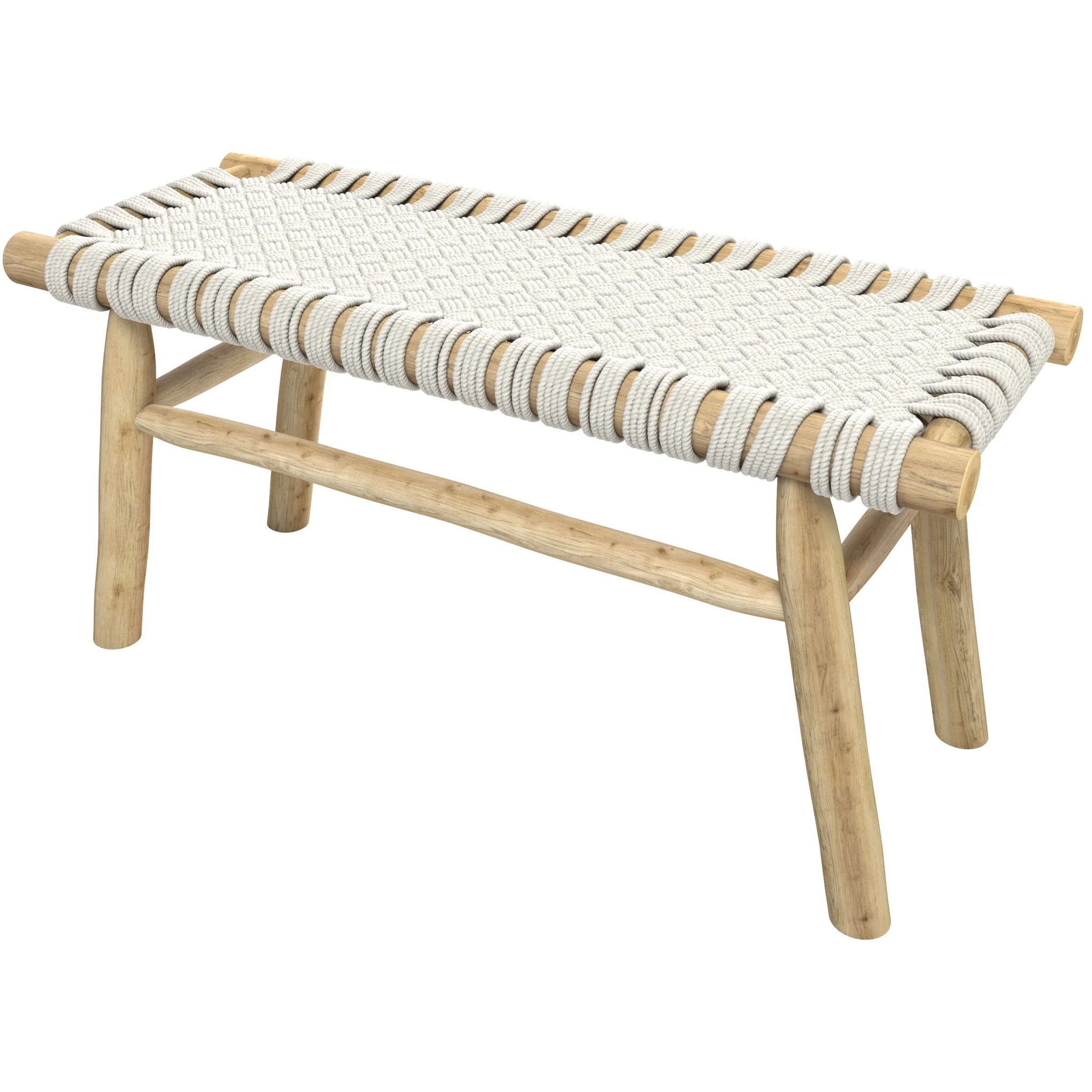 Banc 2 places 90 cm tressé en macramé et branche de teck - Kira