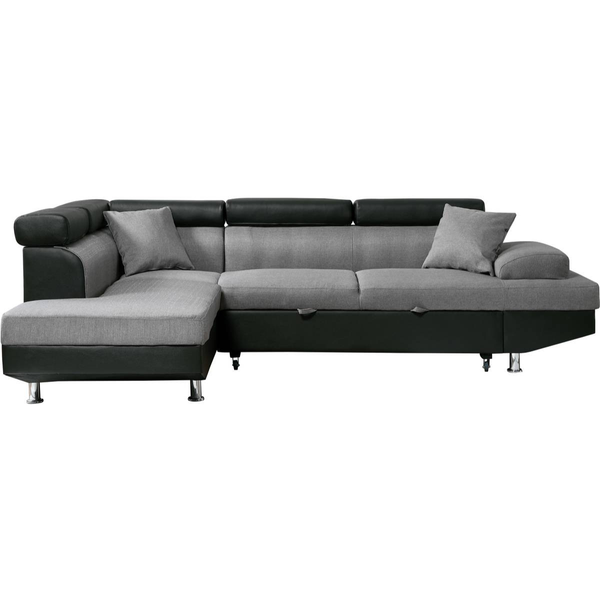 Canapé d'angle convertible "Sophia luxe" - 265 x 190.5 x 80/91 cm - Noir / Gris - 5 places - Angle gauche