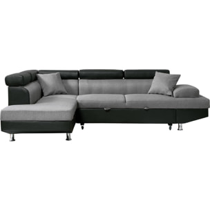 Canapé d'angle convertible "Sophia luxe" - 265 x 190.5 x 80/91 cm - Noir / Gris - 5 places - Angle gauche