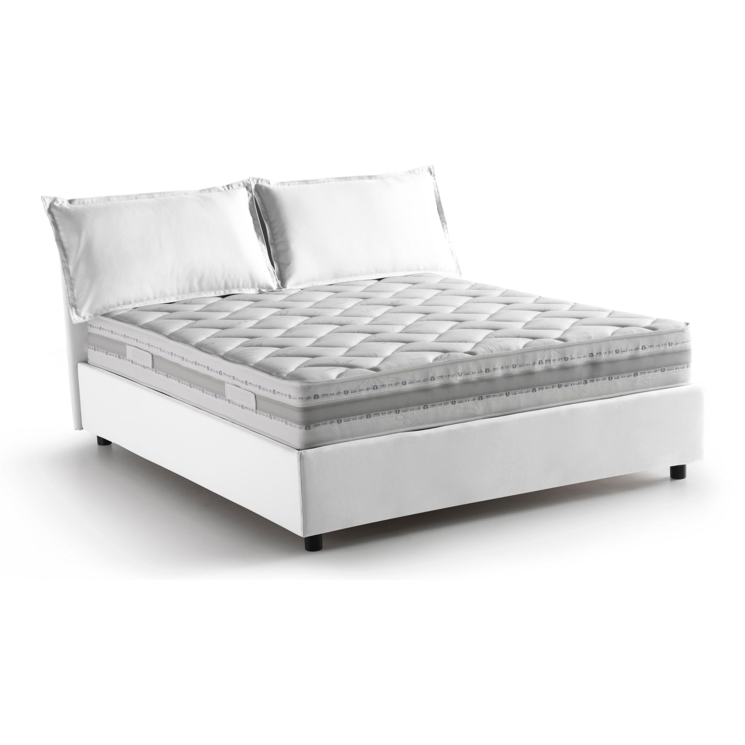 Letto matrimoniale Agnese, Letto contenitore con rivestimento in tessuto, 100% Made in Italy, Apertura frontale, adatto per materasso Cm 140x190, Bianco