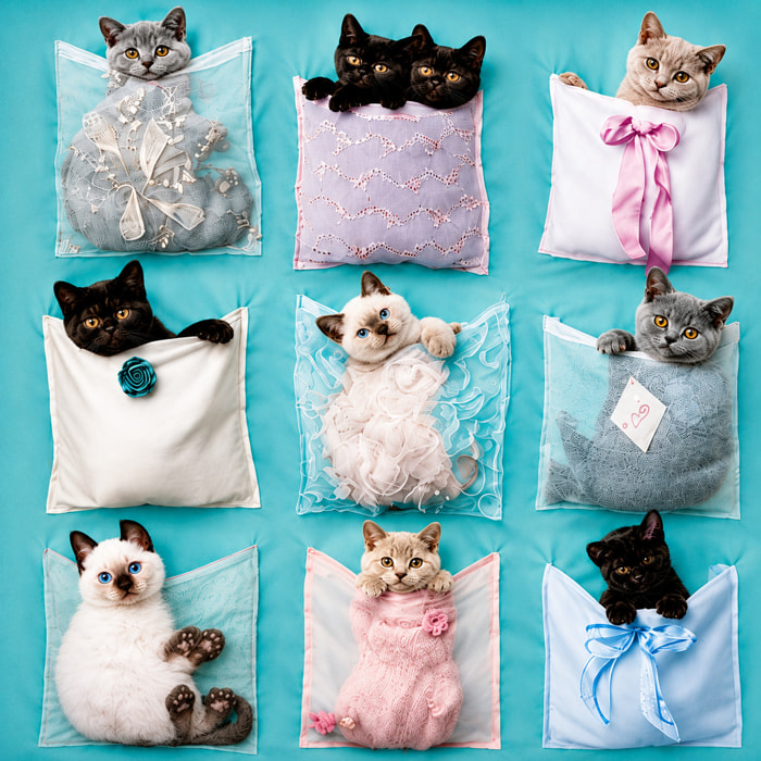 BASSETTI Completo letto in cotone con immagini fotografiche Made in Italy_Matrimoniale_Kitties